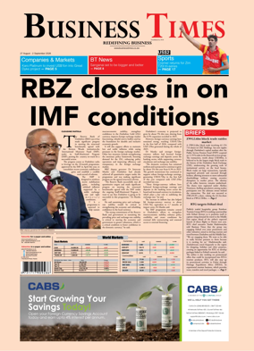 Cover of Business Times (Zimbabwe)