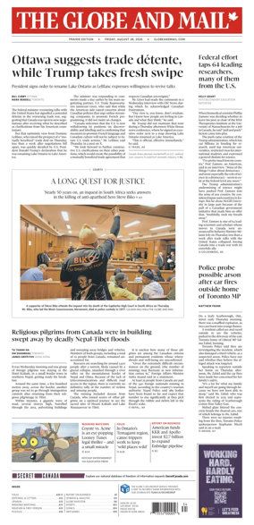 Cover of The Globe and Mail (Prairie Edition)