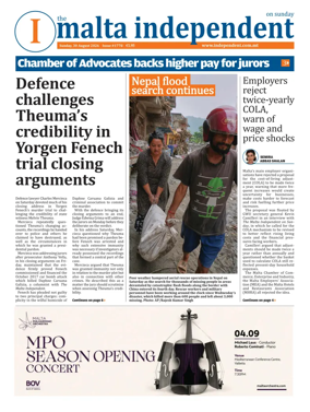 Cover of The Malta Independent on Sunday