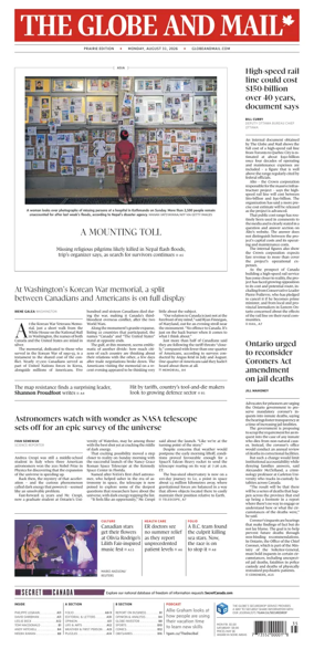 Cover of The Globe and Mail (Prairie Edition)