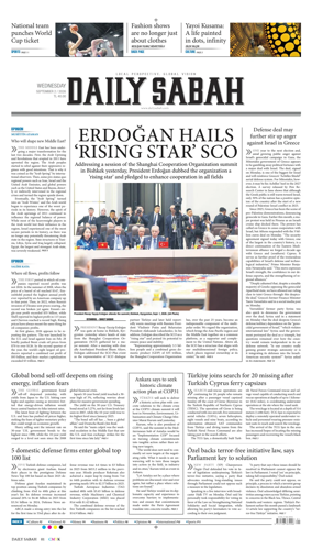 Cover of Daily Sabah (Turkey)