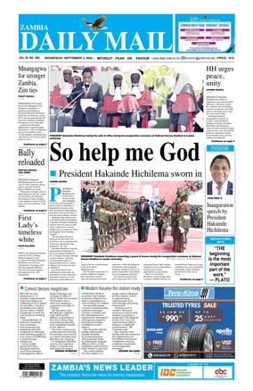 Cover of Zambia Daily Mail