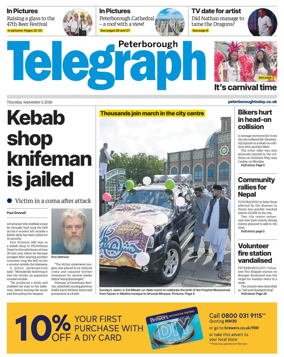 Cover of The Peterborough Evening Telegraph