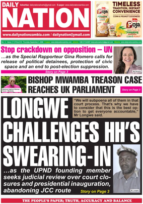 Cover of Daily Nation Newspaper