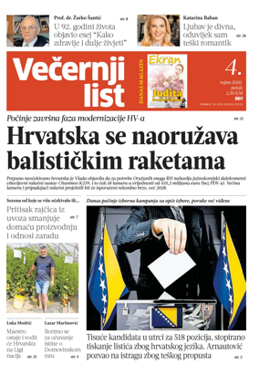 Cover of Vecernji list BiH