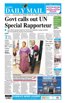 Cover of Zambia Daily Mail