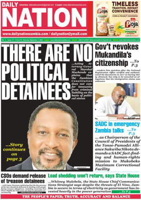 Cover of Daily Nation Newspaper