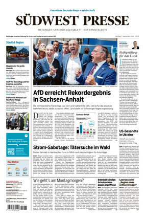 Cover of Sudwest Presse - Metzinger Uracher Volksblatt - Der Ermstalbote