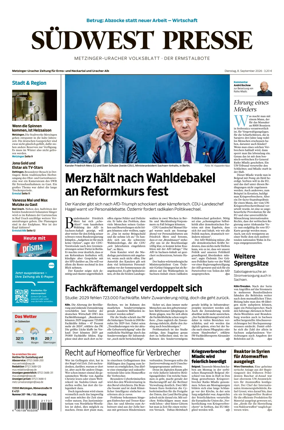 Cover of Sudwest Presse - Metzinger Uracher Volksblatt - Der Ermstalbote