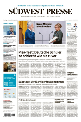 Cover of Sudwest Presse - Metzinger Uracher Volksblatt - Der Ermstalbote