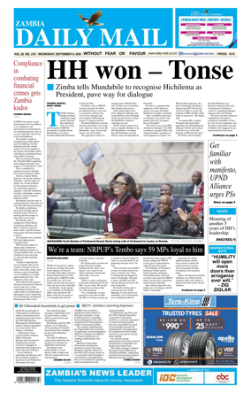 Cover of Zambia Daily Mail