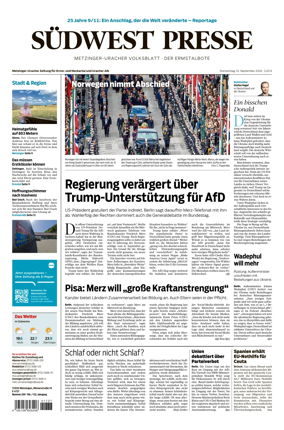 Cover of Sudwest Presse - Metzinger Uracher Volksblatt - Der Ermstalbote