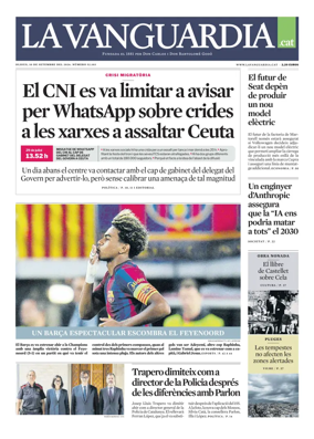 Cover of La Vanguardia (Catala)