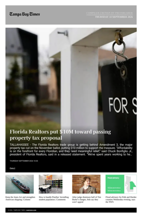Cover of Tampa Bay Times TFP