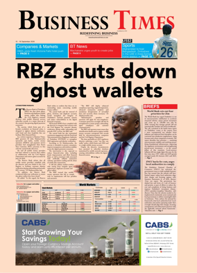 Cover of Business Times (Zimbabwe)