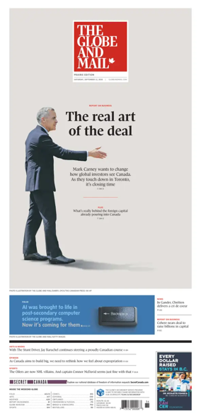 Cover of The Globe and Mail (Prairie Edition)