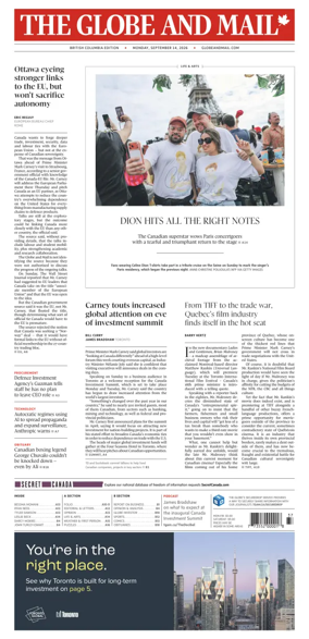 Cover of The Globe and Mail (BC Edition)