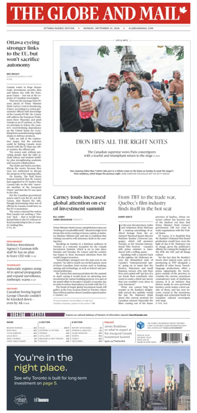 Cover of The Globe and Mail (Ottawa/Quebec Edition)