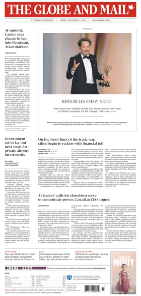 Cover of The Globe and Mail (Ottawa/Quebec Edition)