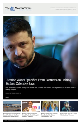 Cover of The Moscow Times - English