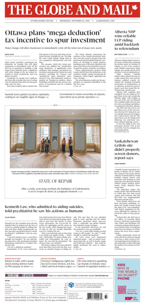 Cover of The Globe and Mail (Ottawa/Quebec Edition)