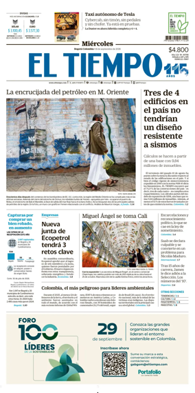 Cover of El Tiempo (Bogota)
