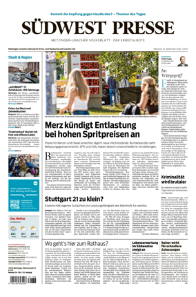 Cover of Sudwest Presse - Metzinger Uracher Volksblatt - Der Ermstalbote