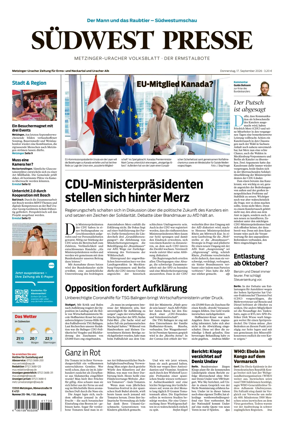 Cover of Sudwest Presse - Metzinger Uracher Volksblatt - Der Ermstalbote