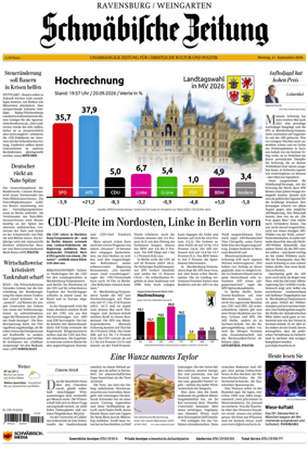 Cover of Schwabische Zeitung (Ravensburg / Weingarten)