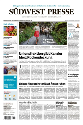 Cover of Sudwest Presse - Metzinger Uracher Volksblatt - Der Ermstalbote