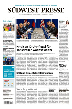 Cover of Sudwest Presse - Metzinger Uracher Volksblatt - Der Ermstalbote
