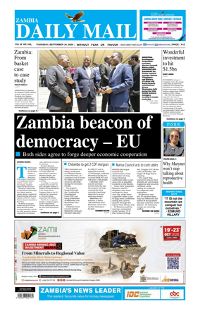 Cover of Zambia Daily Mail