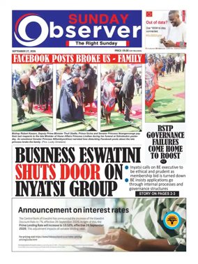 Cover of Sunday Observer (Eswatini)