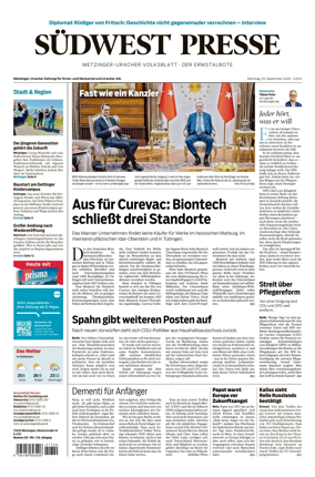Cover of Sudwest Presse - Metzinger Uracher Volksblatt - Der Ermstalbote