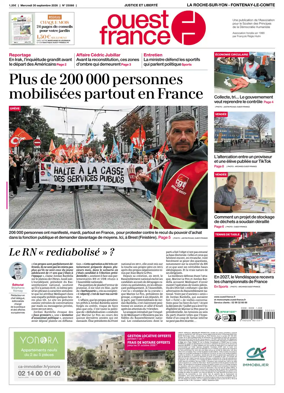 Cover of Ouest France (La Roche-sur-Yon - Fontenay-le-Comte)