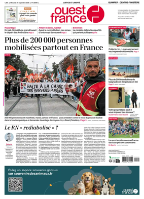 Cover of Ouest-France (Quimper Centre-Finistere)