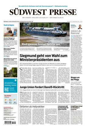 Cover of Sudwest Presse - Metzinger Uracher Volksblatt - Der Ermstalbote