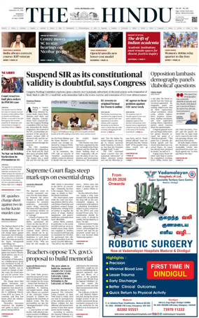 Cover of The Hindu (Madurai)