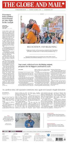 Cover of The Globe and Mail (Ottawa/Quebec Edition)