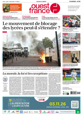 Cover of Ouest-France (Fougeres Vitre)