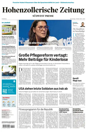 Cover of Hohenzollerische Zeitung