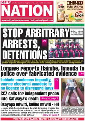 Cover of Daily Nation Newspaper