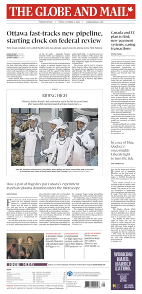 Cover of The Globe and Mail (Prairie Edition)