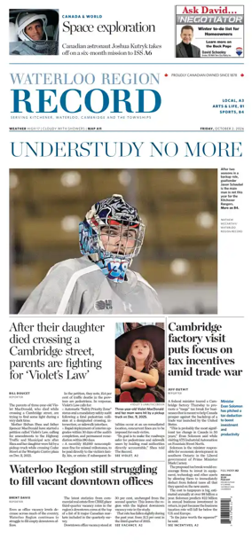 Cover of Waterloo Region Record