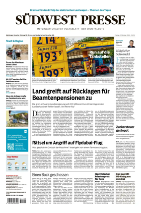Cover of Sudwest Presse - Metzinger Uracher Volksblatt - Der Ermstalbote