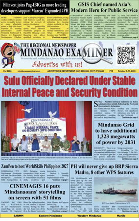 Cover of The Mindanao Examiner Regional Newspaper