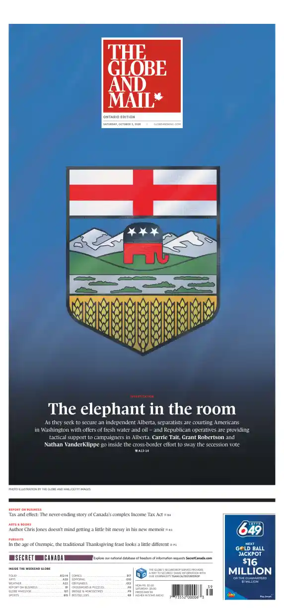 Cover of The Globe and Mail (Ontario Edition)