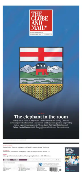 Cover of The Globe and Mail (Ottawa/Quebec Edition)
