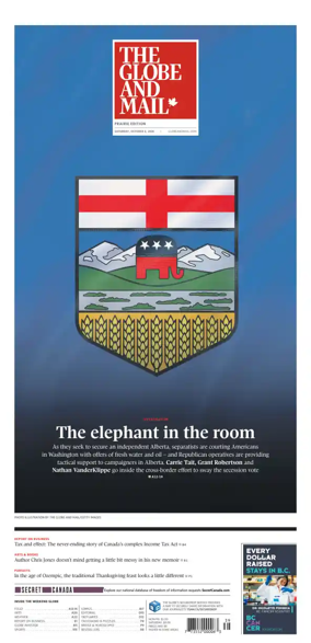 Cover of The Globe and Mail (Prairie Edition)