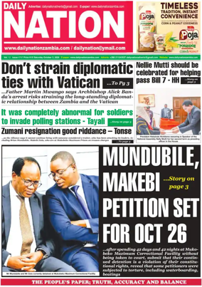 Cover of Daily Nation Newspaper